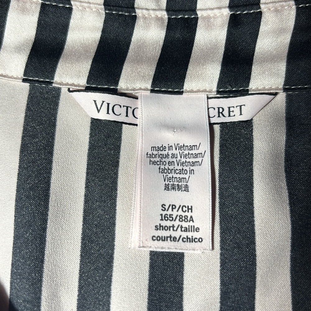 Victoria's Secret Black and White Striped sleep shirt silky nighty blouse small - Picture 2 of 11